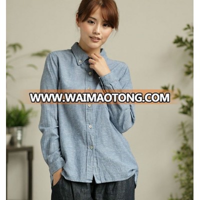 100%Linen high quality Organic washed casual shirts for women/ladies with button-down collar and one pocket