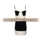 Fashion Collection Silk Polyester Spandex Women Party Wear Sexy Strap Dress Cut & Sew Black with White Pleats